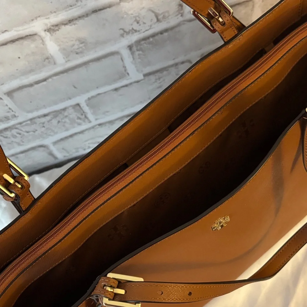 Tory Burch Tan Leather Tote with Laptop Pocket - Picture 10 of 14